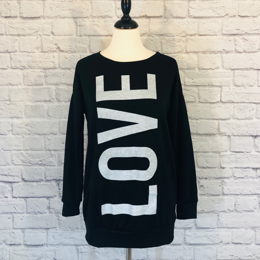 Celeste | Black Crewneck Love Graphic Long Sleeve - Picture 2 of 8
